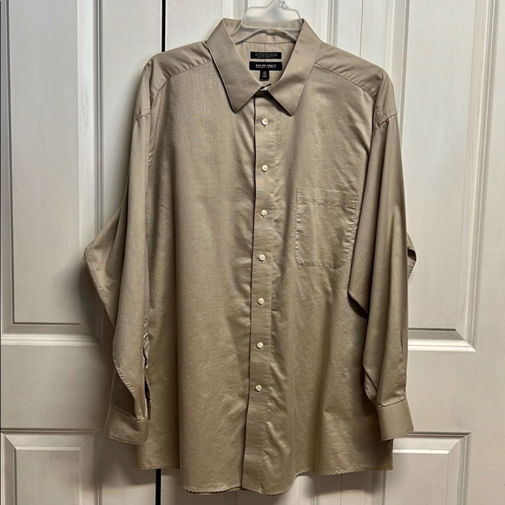Murano Tan Long Sleeve Pocket Cotton Blend Dress Shirt Size 19 Tall